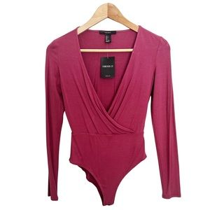 Forever21 Long sleeve Burgundy BodySuit - Onesie New W/ Tags Size Small  V-Neck